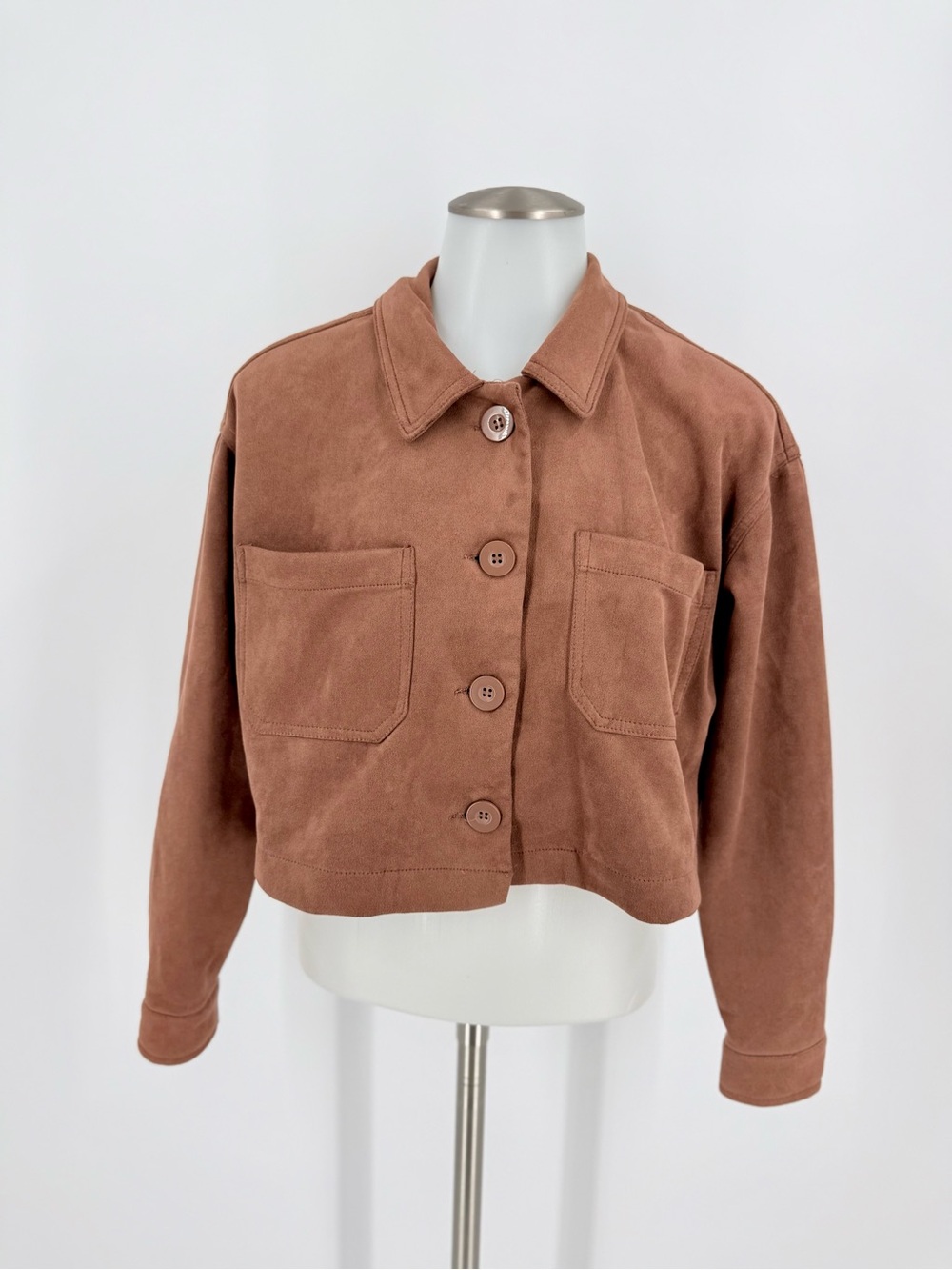 Stoosh Cropped Jean-Style Jacket in Warm Taupe